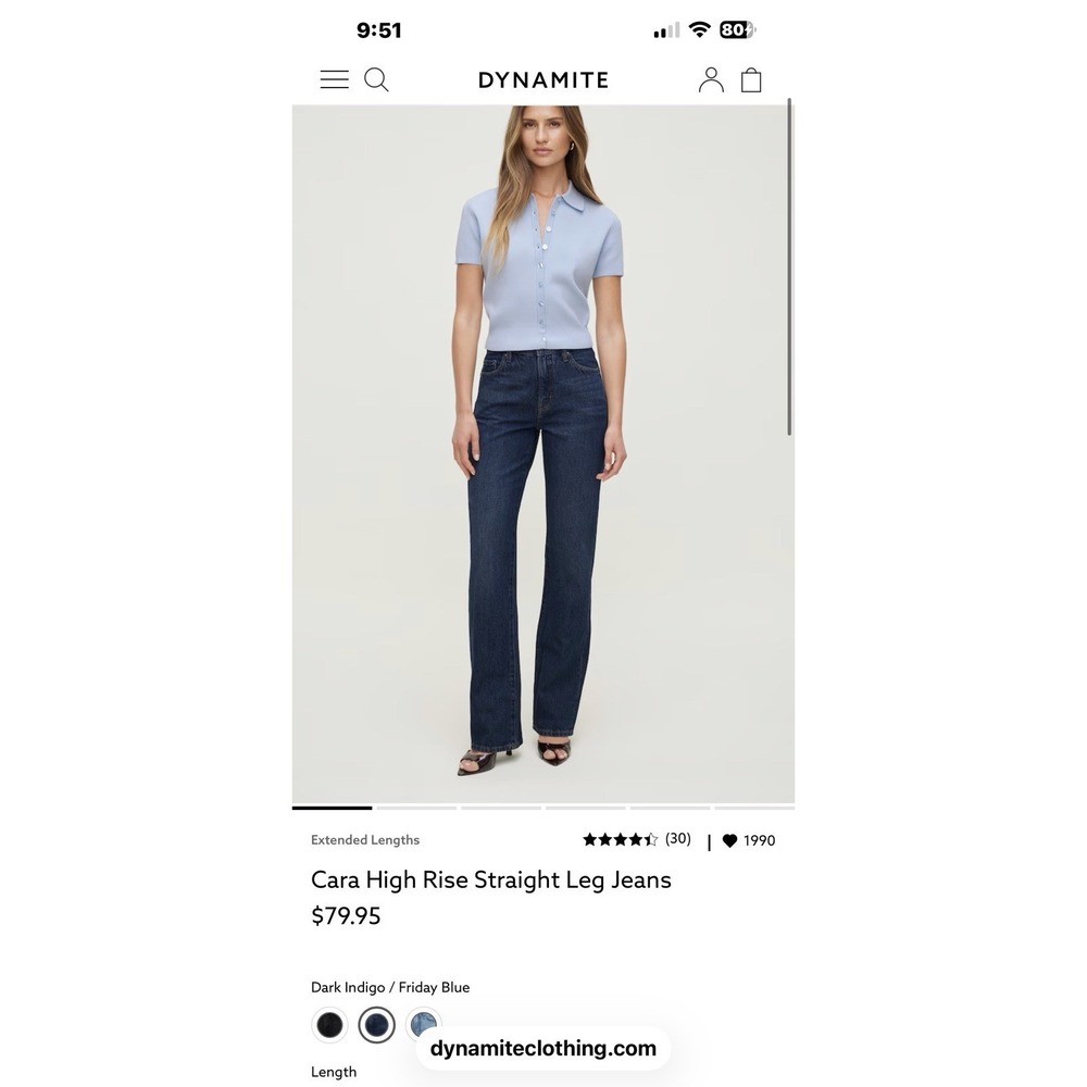 NWT Dynamite Cara High Rise Jeans Women 6 28 Blue Denim Medium Wash Straight Leg